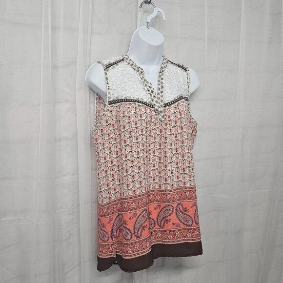 Fresh Pink Brown Tank Lace Boho Paisley Retro Festival M - Picture 4 of 11